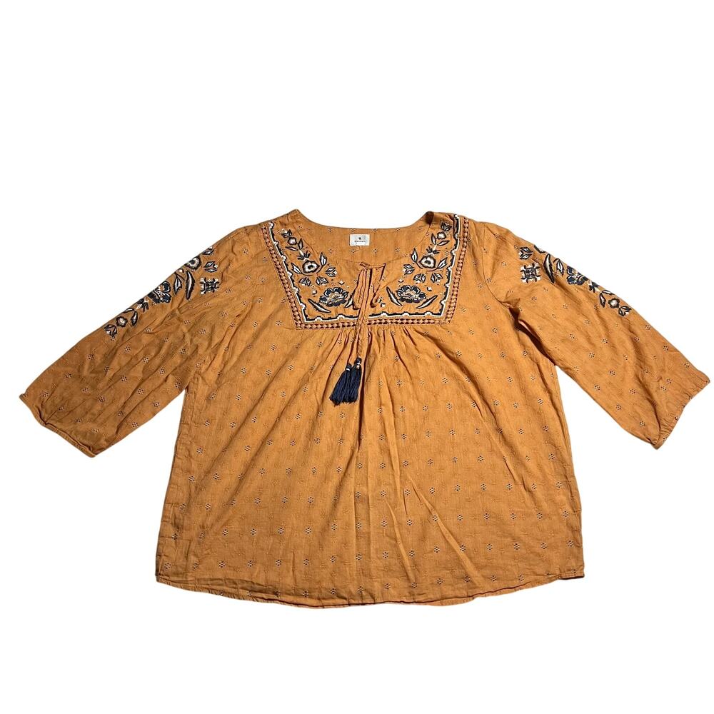 Dressbarn Embroidered Peasant Top Size M Hippie Western Boho Cottagecore Prairie